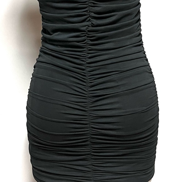Alice + Olivia Strapless Dress SZ Small Mini Bodycon Ruched Black Modal LBD NYE - Picture 4 of 9
